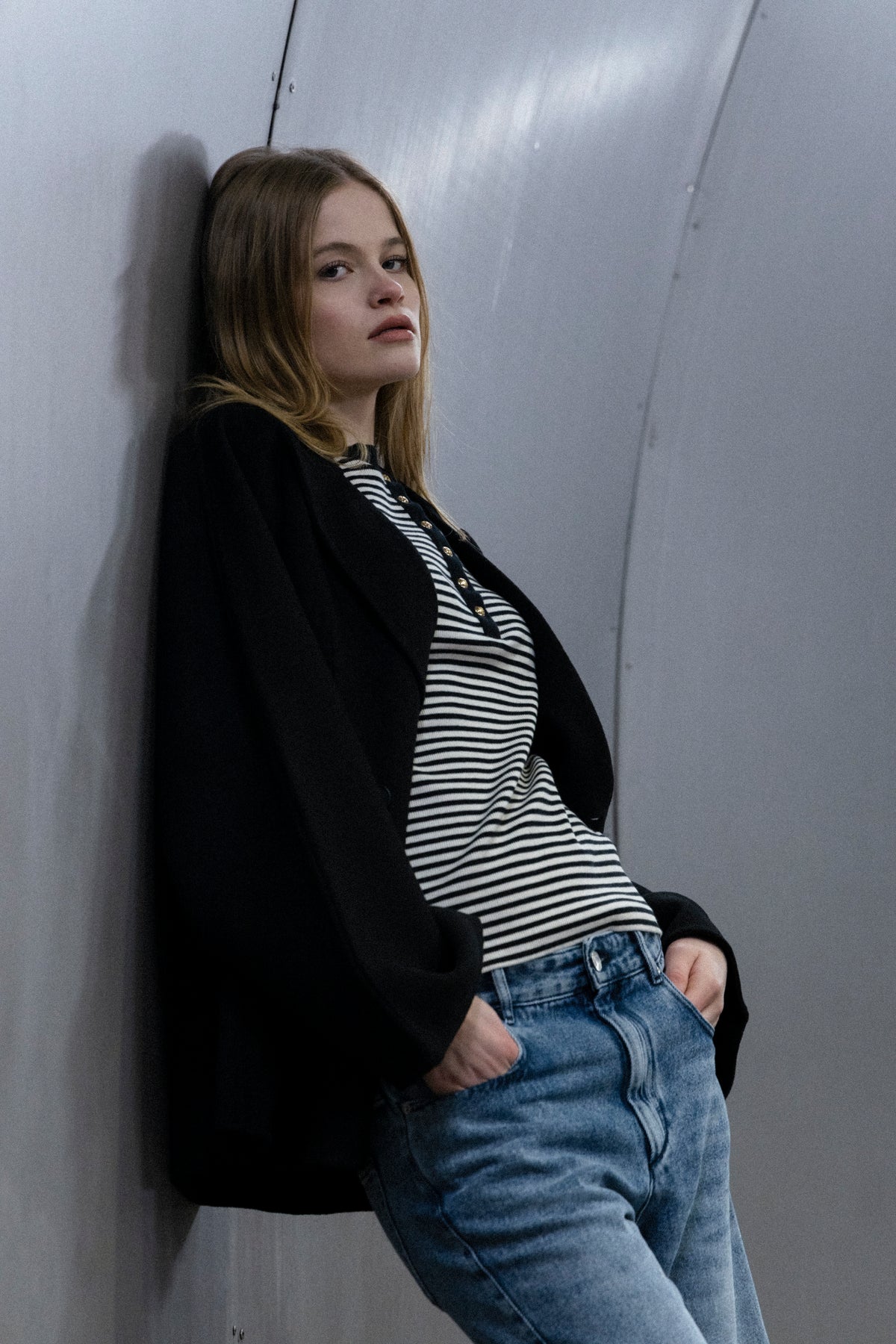 Alessia Long Sleeve Tee - Cream And Black Stripe