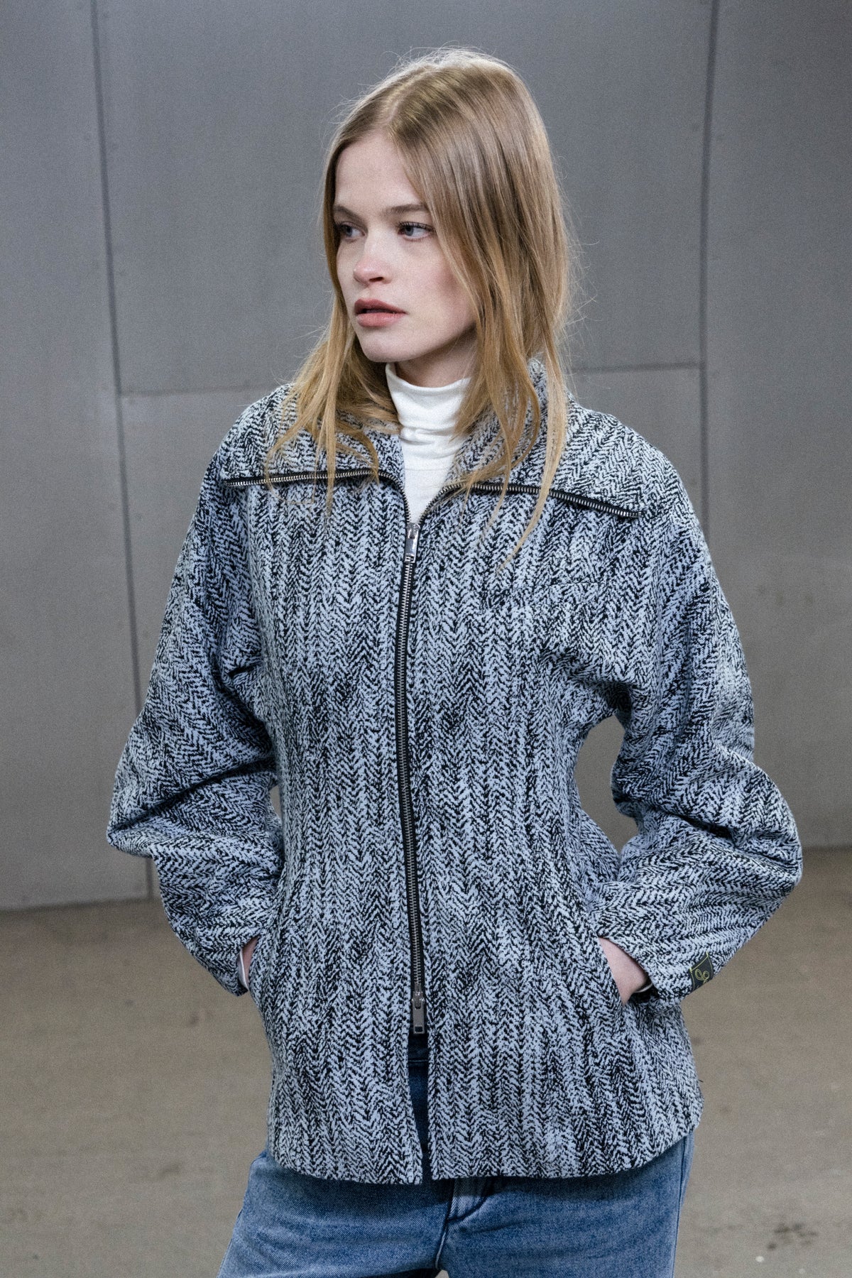GANNI Cotton Tweed Curve Sleeve Jacket - Celestial Blue
