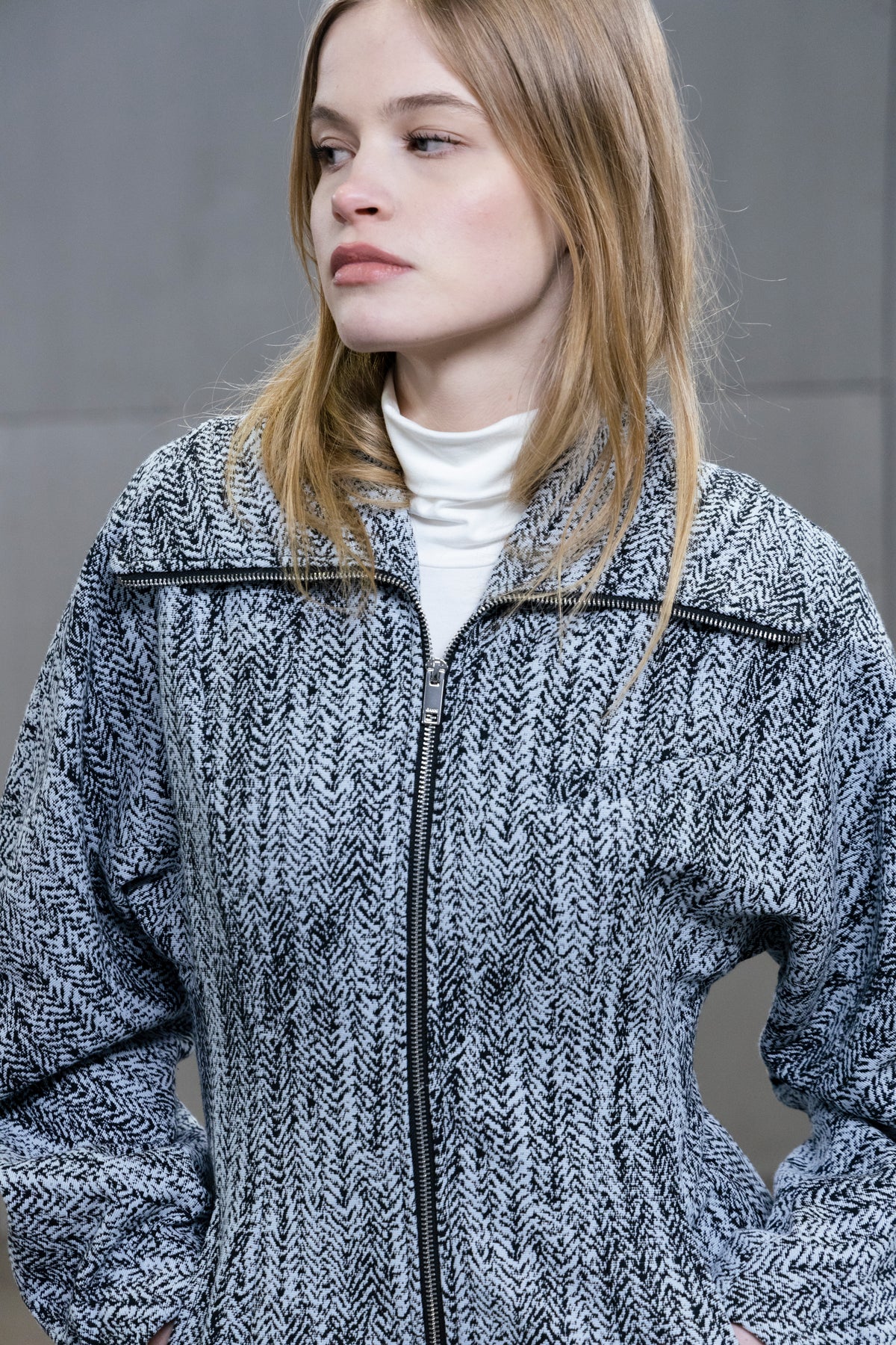 GANNI Cotton Tweed Curve Sleeve Jacket - Celestial Blue