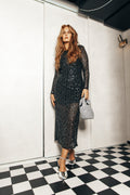 Noel Ls Ankle Sequins Dress - Black