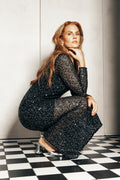 Noel Ls Ankle Sequins Dress - Black