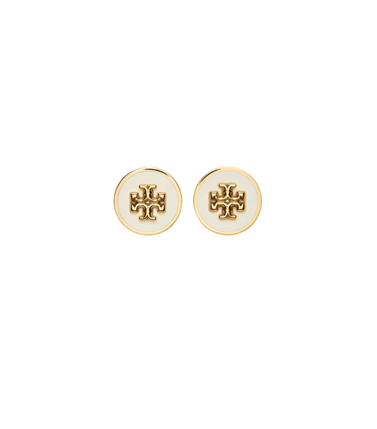 Icon Enamel Circle-Stud Earring - Tory Gold / New Ivory