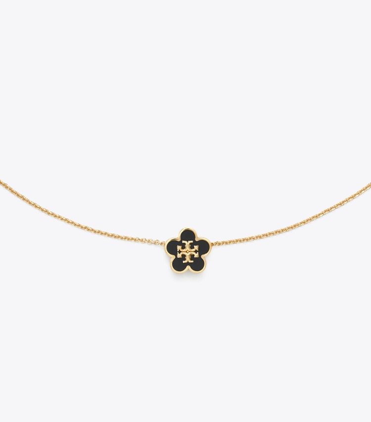 Kira Enamel Flower Pendant Necklace - Tory Gold / Black
