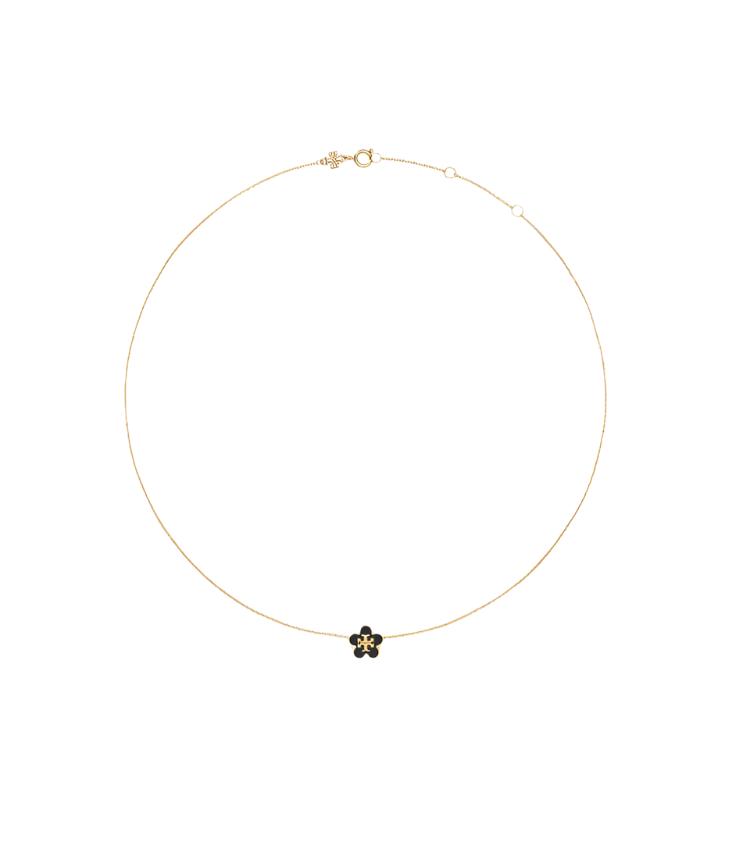 Kira Enamel Flower Pendant Necklace - Tory Gold / Black