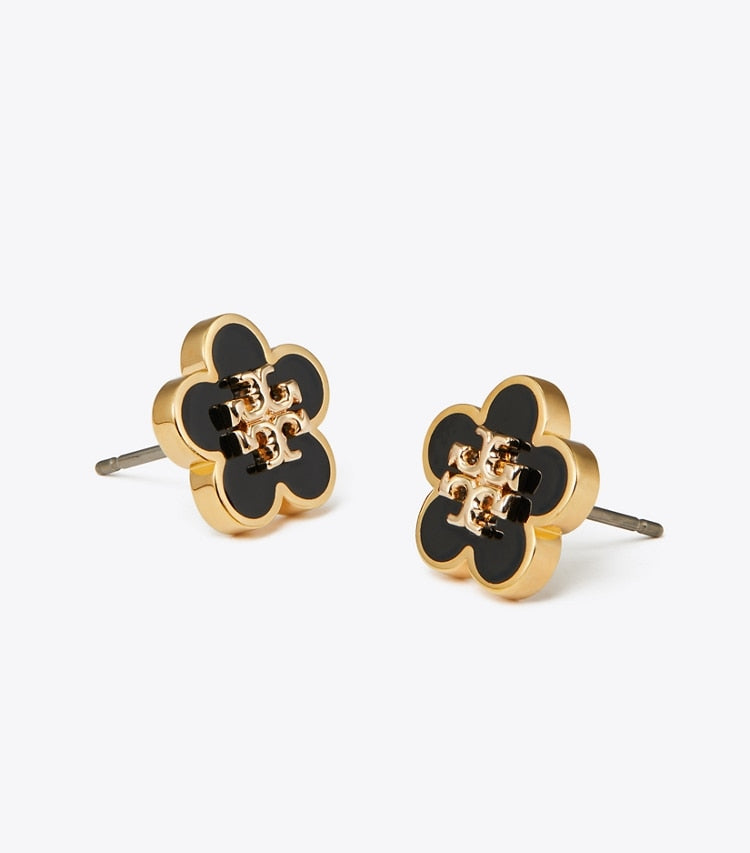 Kira Enamel Flower Stud Earring - Tory Gold / Black