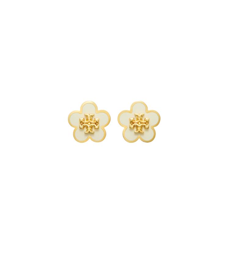 Kira Enamel Flower Stud Earring - Tory Gold / New Ivory