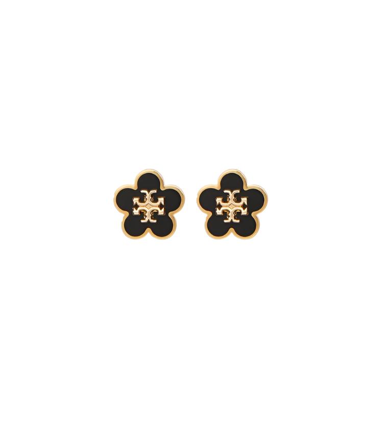 Kira Enamel Flower Stud Earring - Tory Gold / Black