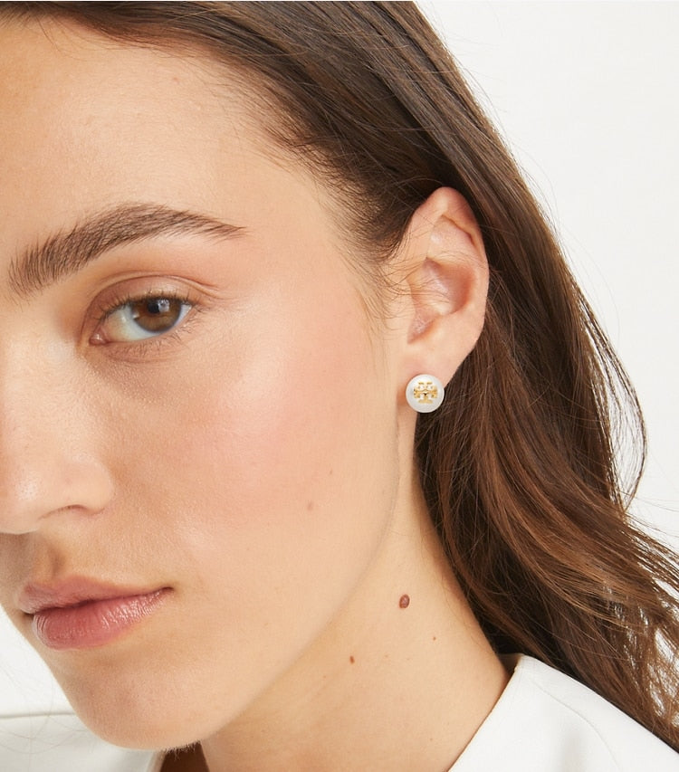 Moondance Pearl Stud Earrings - Ivory / Tory Gold