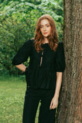Cotton Poplin Peplum Blus - Svart