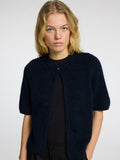 Sia Ras 2/4 Ribbstickad Kofta - Dark Sapphire Melange
