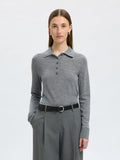 Thea Ls Knit Merino Collar Neck - Medium Grey Melange