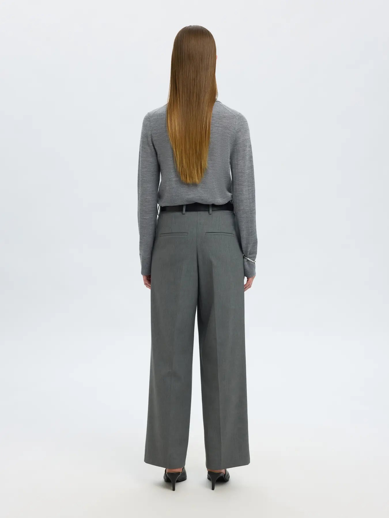Thea Ls Knit Merino Collar Neck - Medium Grey Melange