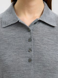 Thea Ls Knit Merino Collar Neck - Medium Grey Melange