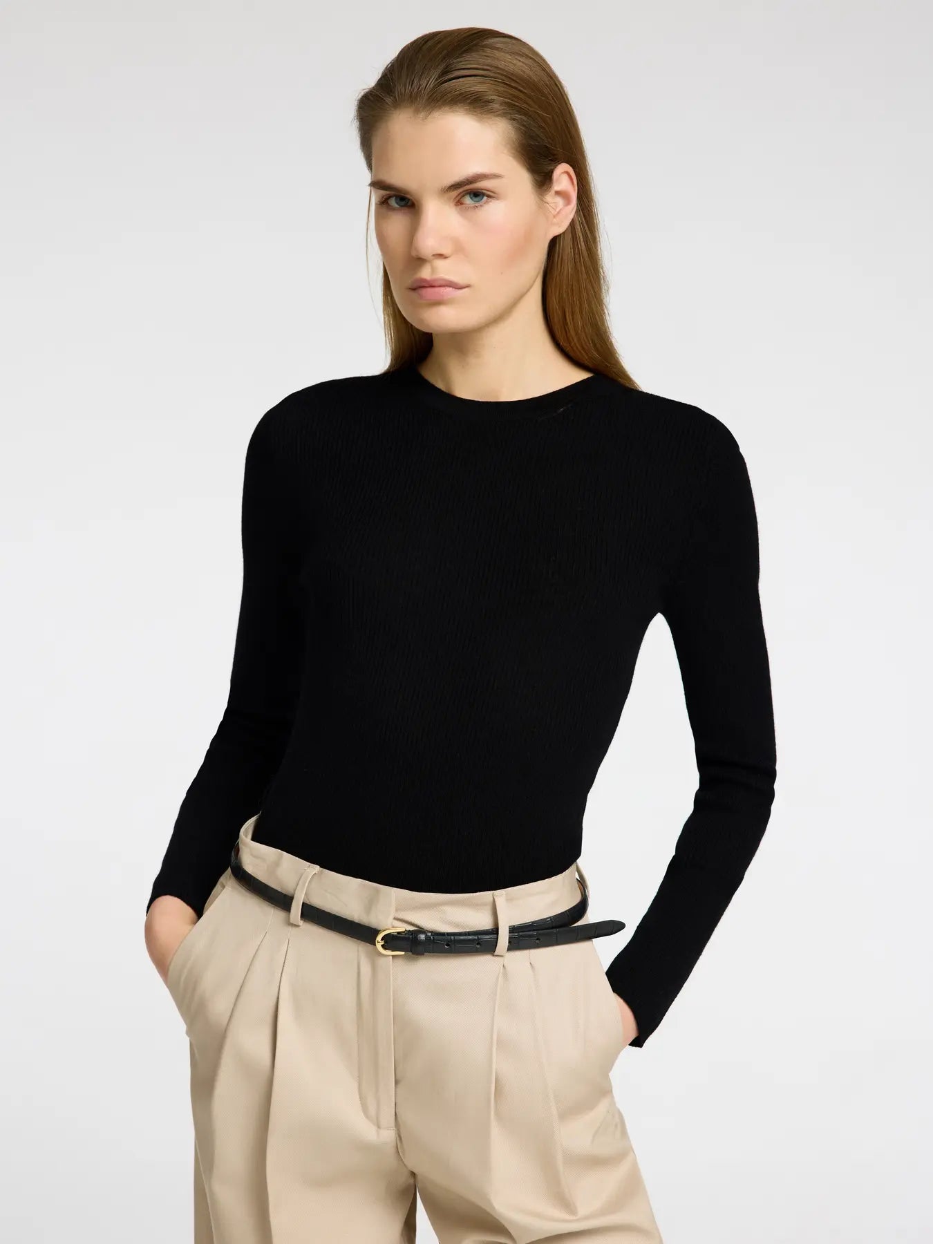 Ingrid LS Knit O-Neck - Svart