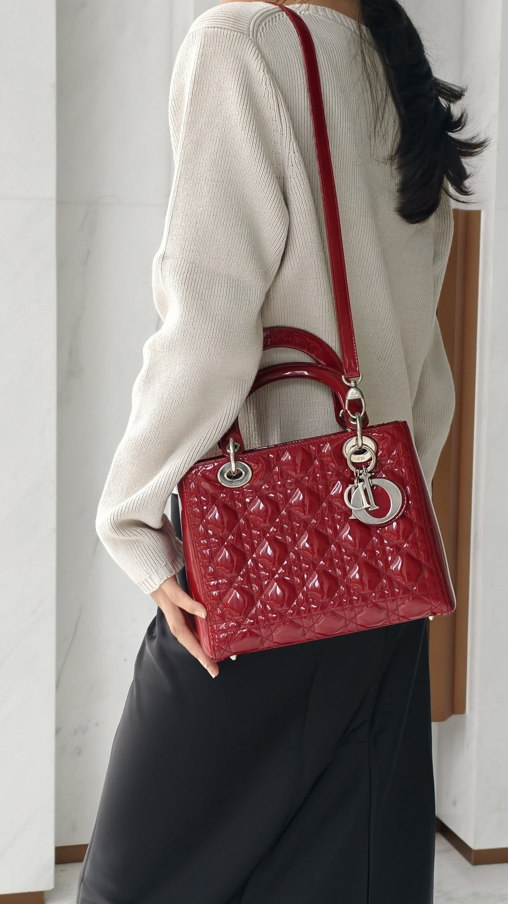 Dior Lady Dior Väska Medium - Röd