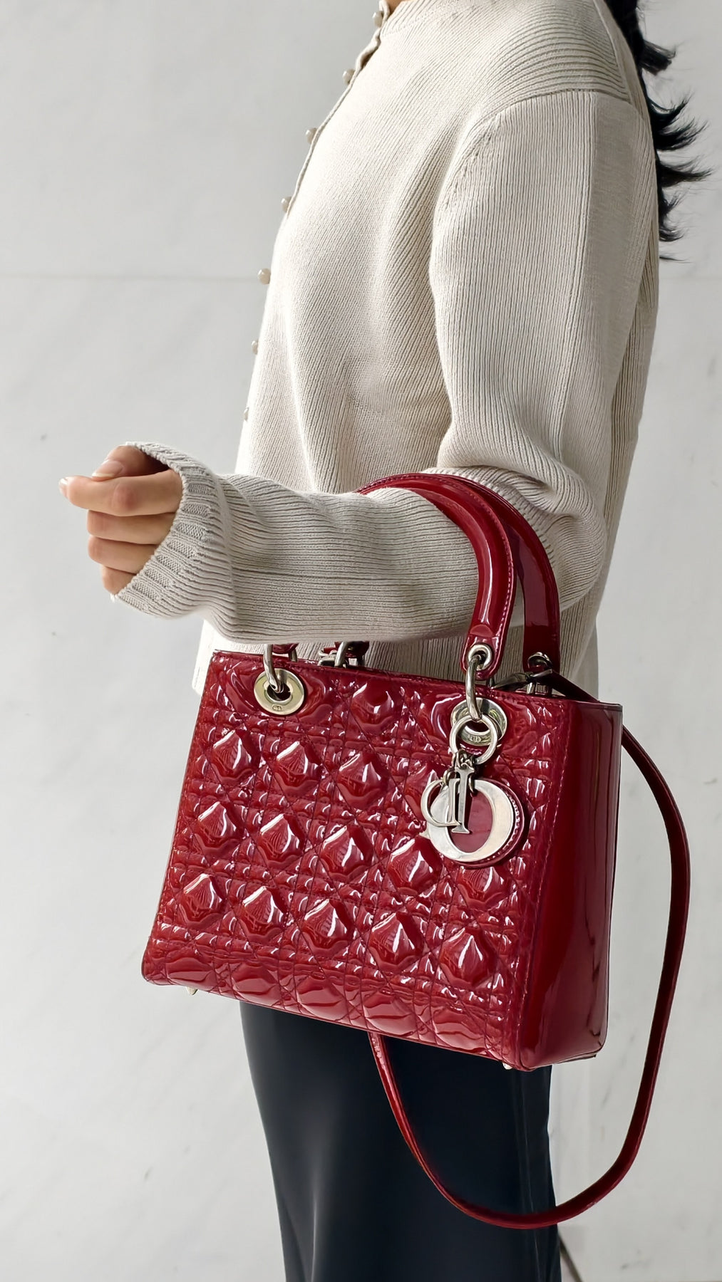 Dior Lady Dior Väska Medium - Röd