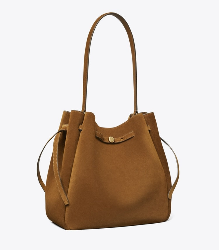 Romy Suede Large Bucket Bag - Caramel