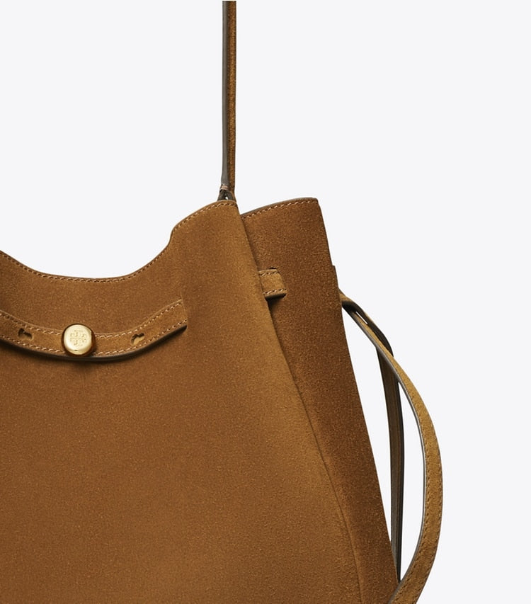 Romy Suede Large Bucket Bag - Caramel