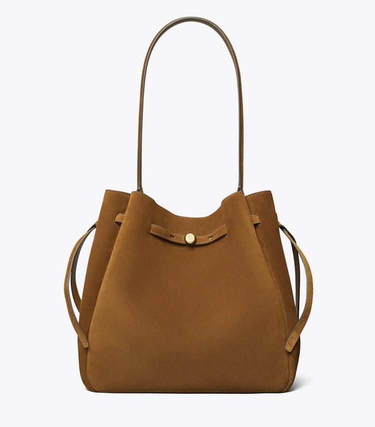 Romy Suede Large Bucket Bag - Caramel