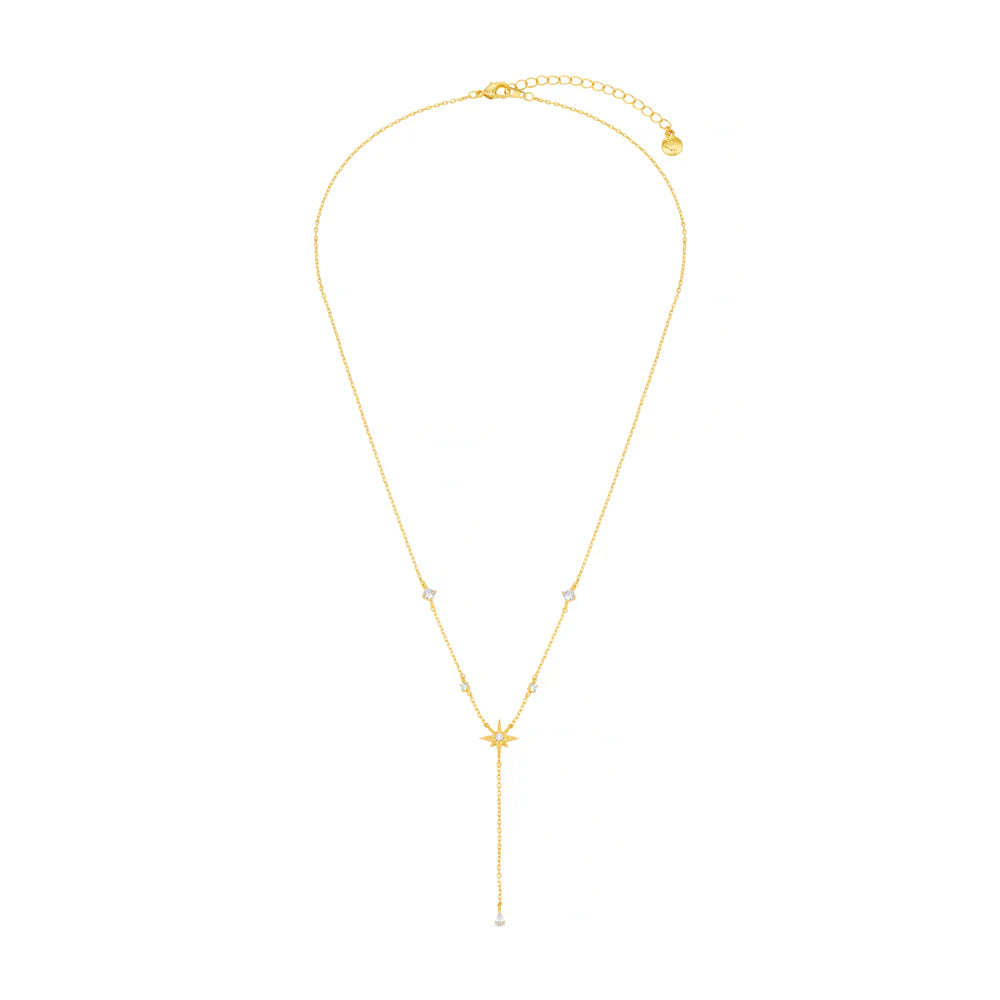 Crystal & Starburst Fine Lariat Necklace - Ljust guld