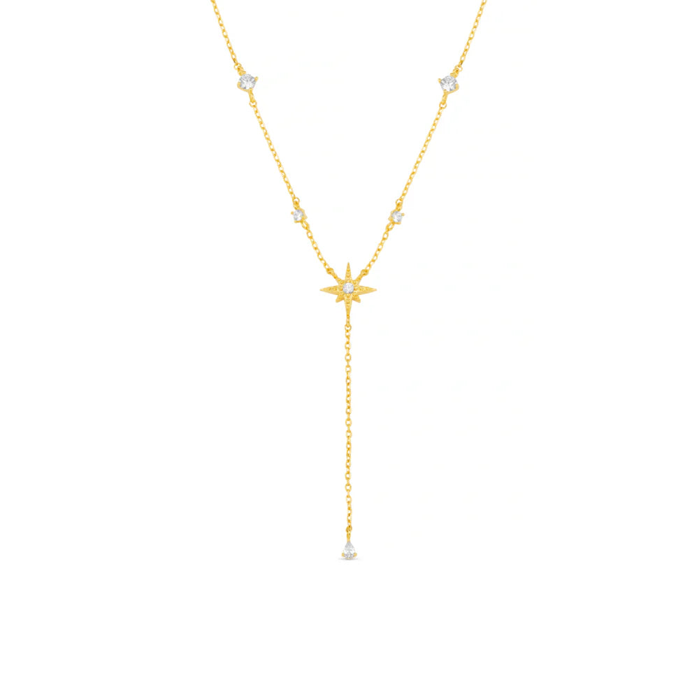 Crystal & Starburst Fine Lariat Necklace - Ljust guld