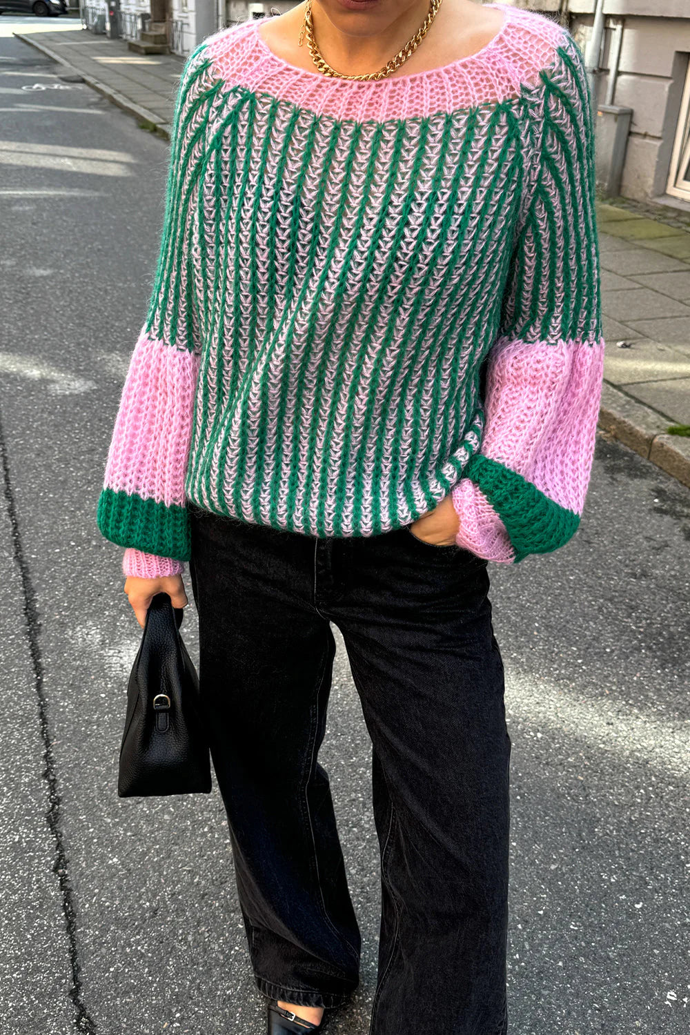 Liana Stickad Tröja - Green Bubblegum