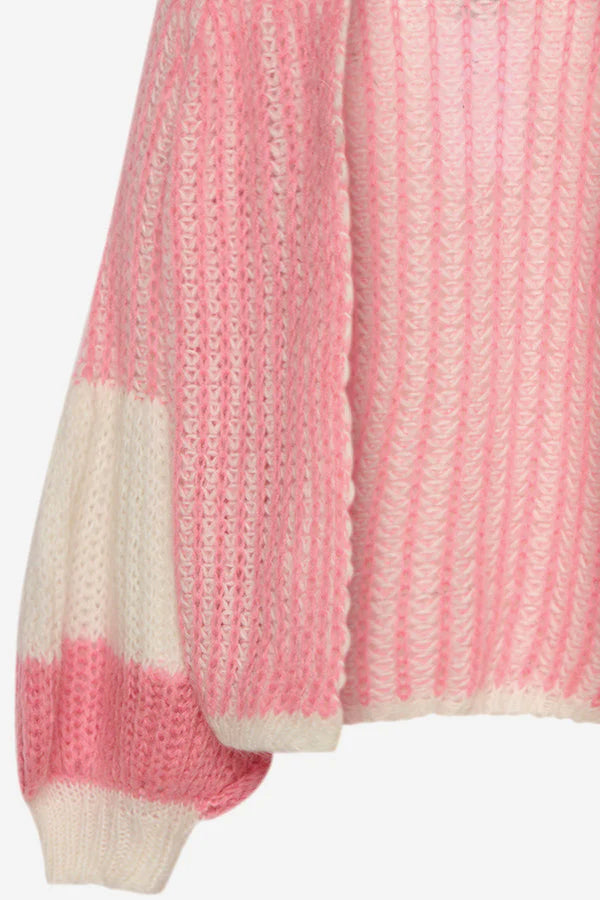 Liana Knit Cardigan - Vit/Rosa