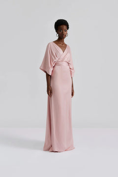 Lilly Wrap Satin Maxi Dress - Blush