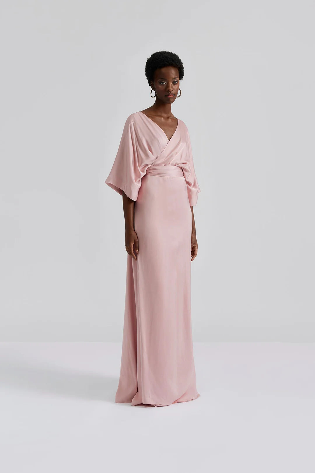 Lilly Wrap Satin Maxi Dress - Blush