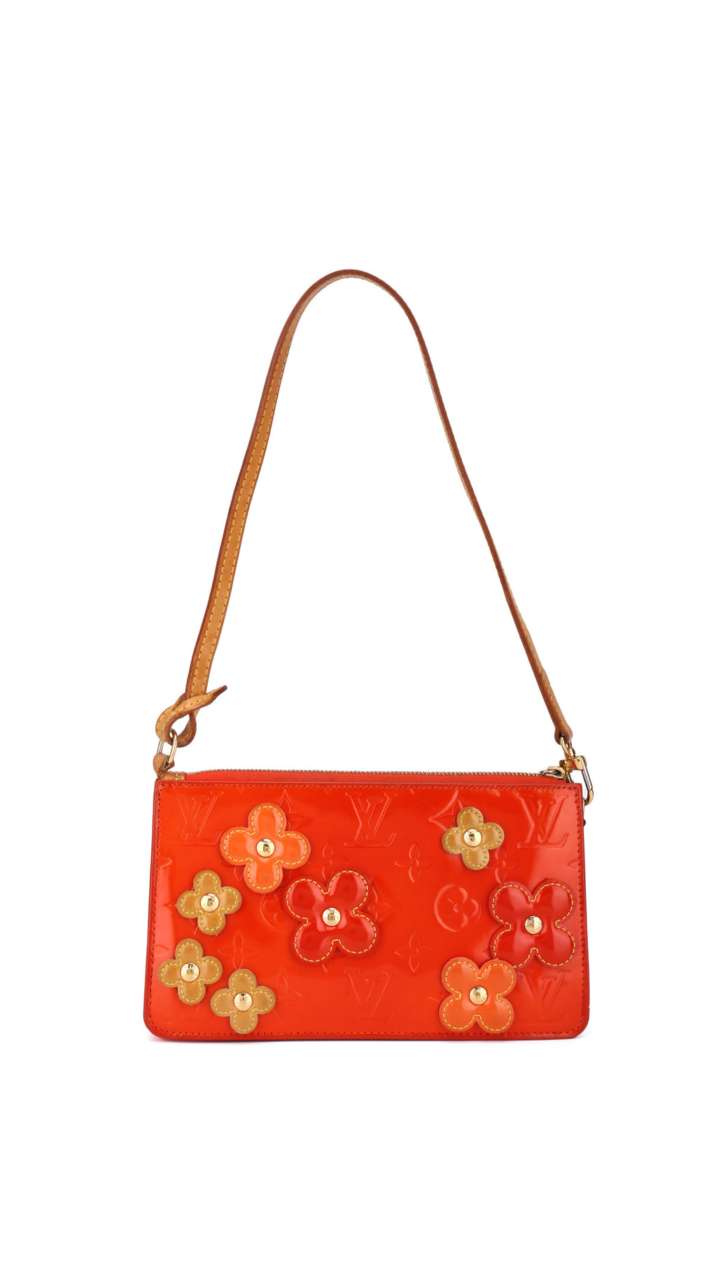 Louis Vuitton Monogram Vernis Flowers Axelväska - Orangeröd