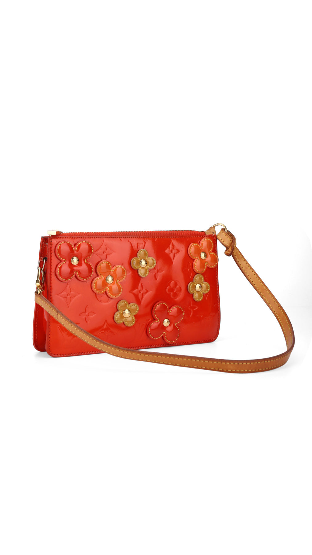 Louis Vuitton Monogram Vernis Flowers Axelväska - Orangeröd