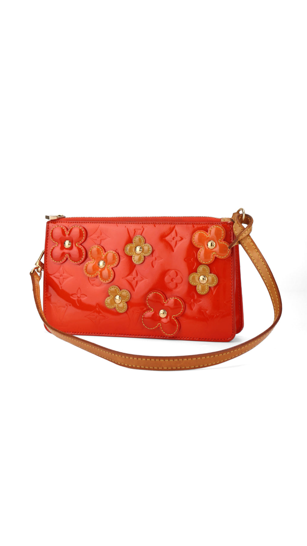 Louis Vuitton Monogram Vernis Flowers Axelväska - Orangeröd