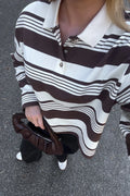 Lynlee Polo - Brown Offwhite Stripe