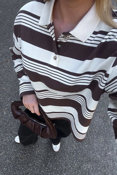 Lynlee Polo - Brown Offwhite Stripe