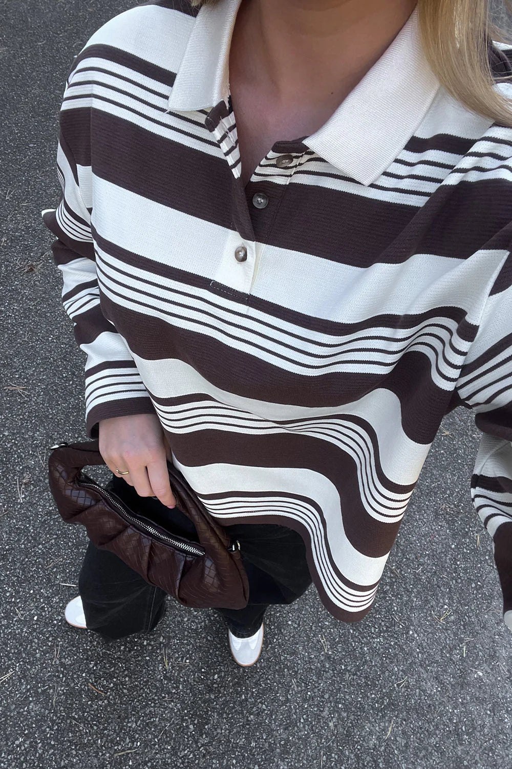 Lynlee Polo - Brown Offwhite Stripe