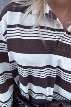 Lynlee Polo - Brown Offwhite Stripe