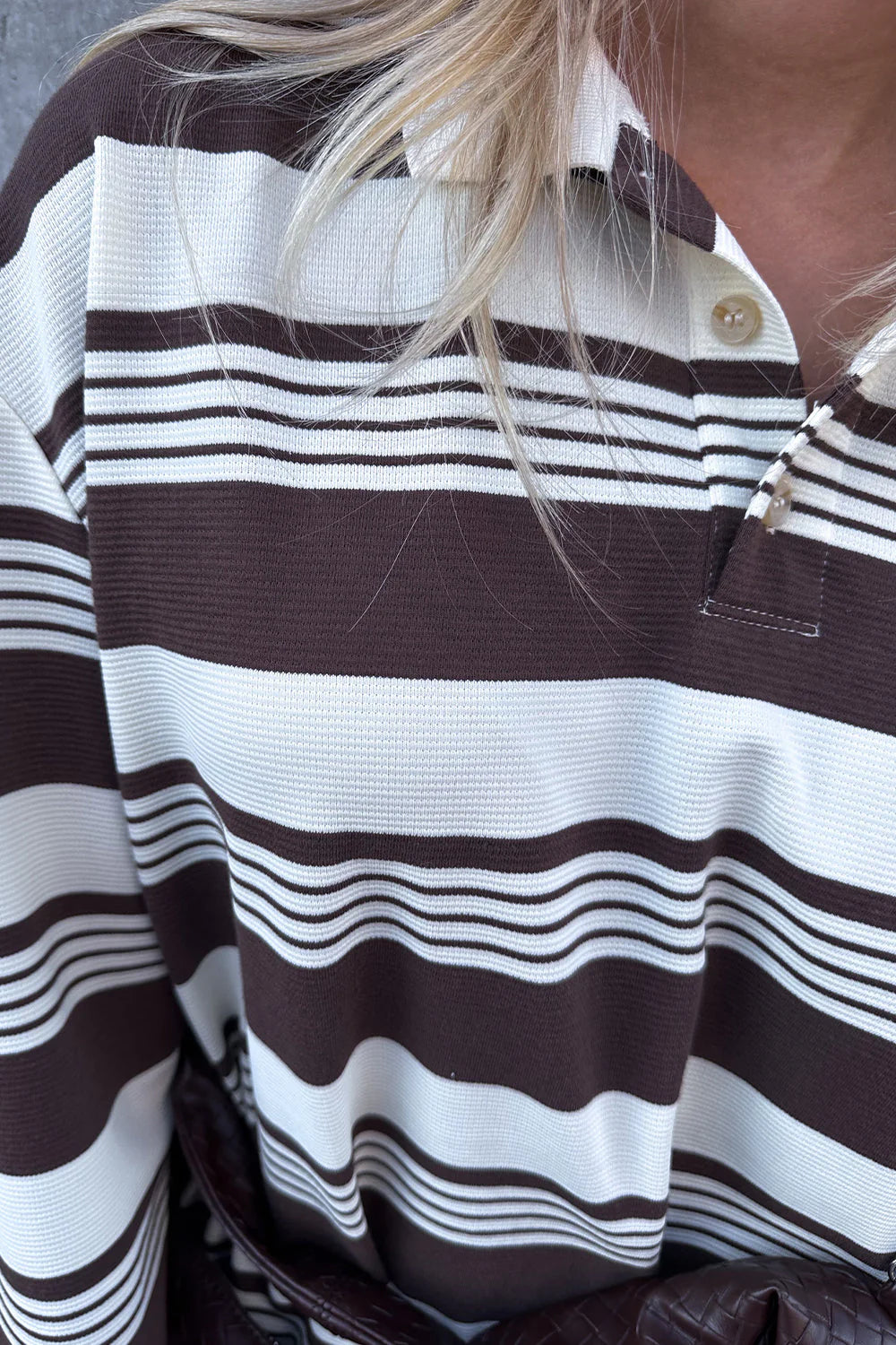 Lynlee Polo - Brown Offwhite Stripe