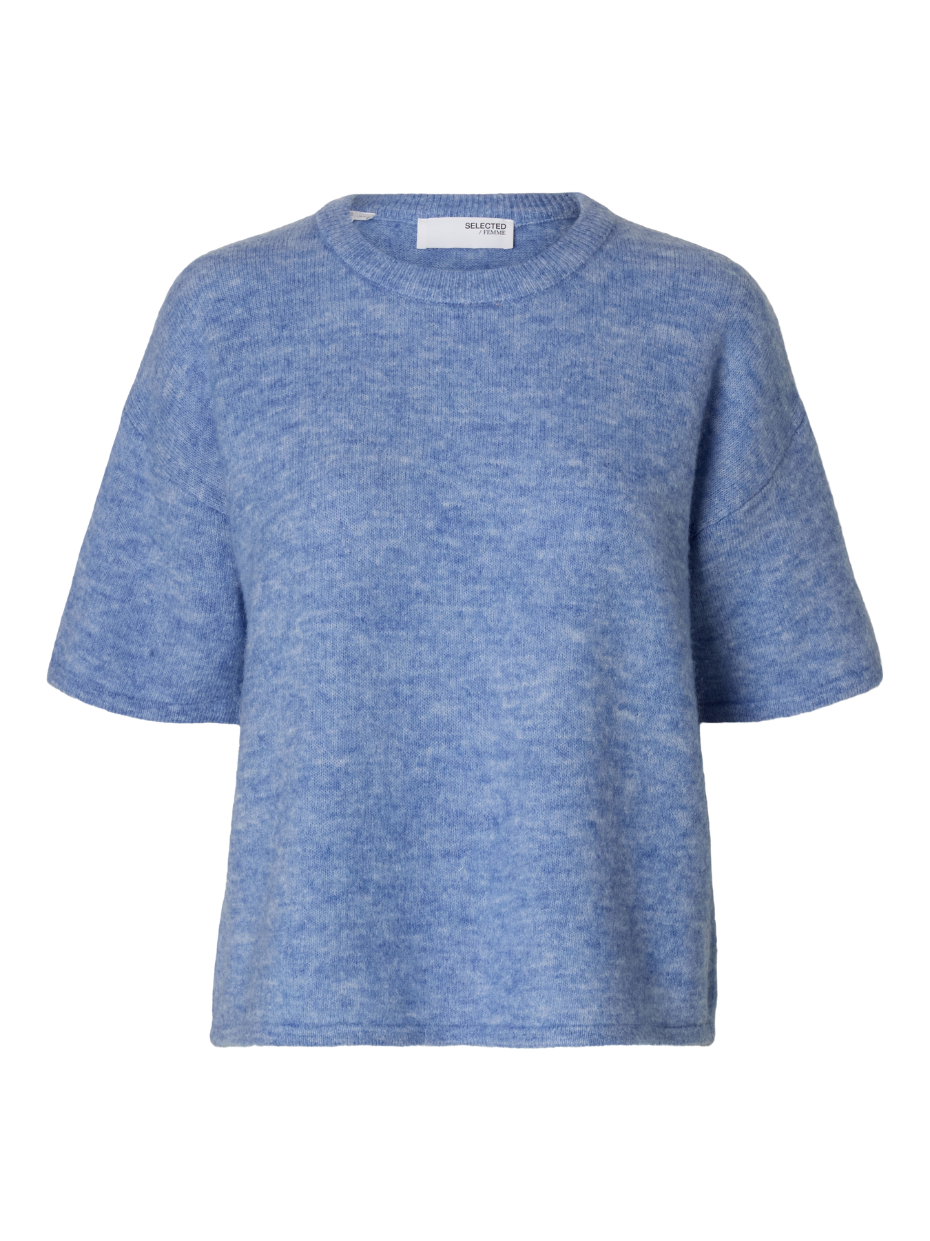 Selected Femme Maline-Liliana 2/4 Knit O-Neck - Cornflower Blue Melange