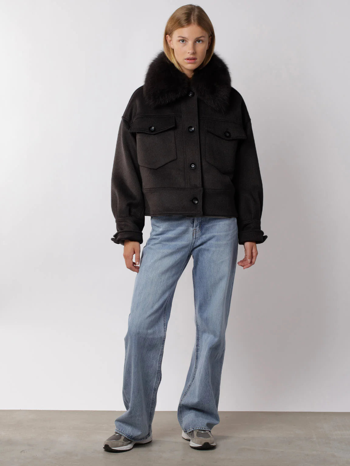 Charlie Jacket - Faux Fur - Wool Black