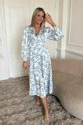 Adelic Long Dress - Blått hortensiaprint