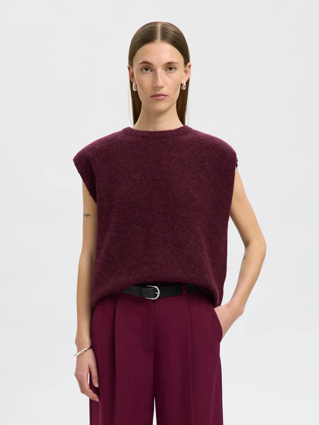 Lulu Sl Knit Vest - Fig Black Core