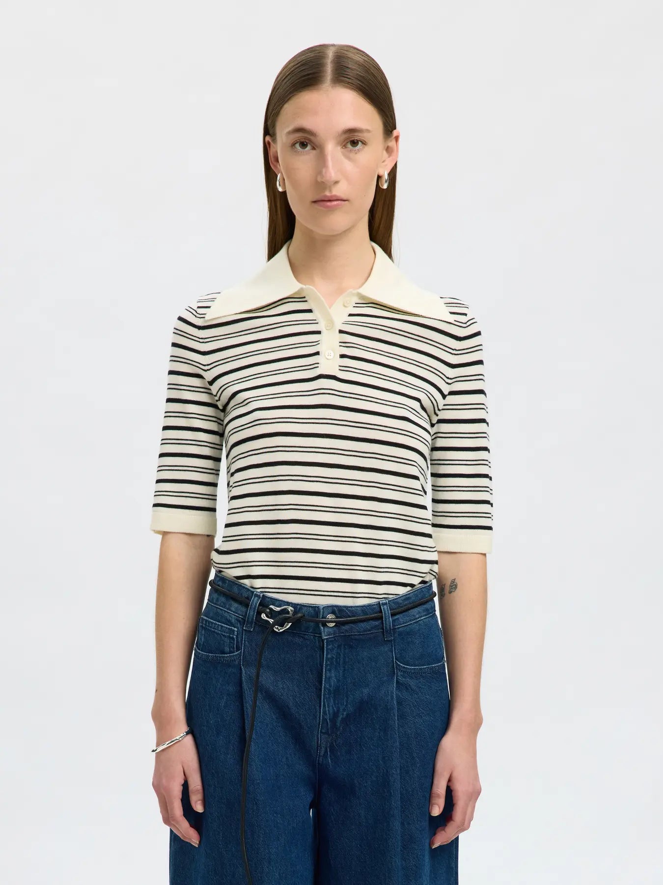 Thea 2/4 Stickad Polotröja - Snow White Black