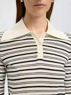 Thea 2/4 Knit Merino Collar Neck - Snow White Black