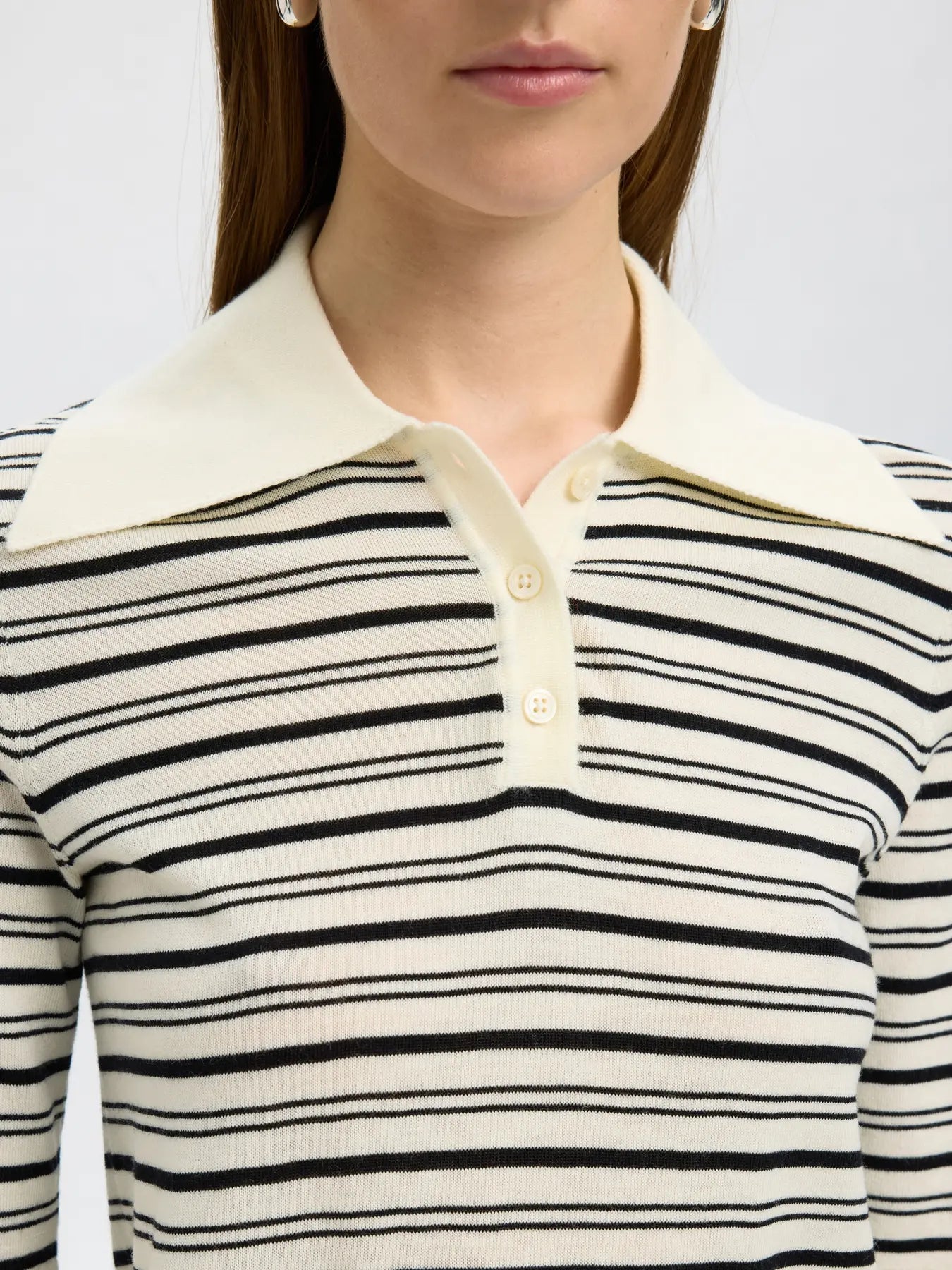Thea 2/4 Stickad Polotröja - Snow White Black