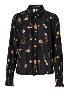 Yassomelli Ls Shirt - Ex - Black Flower Print