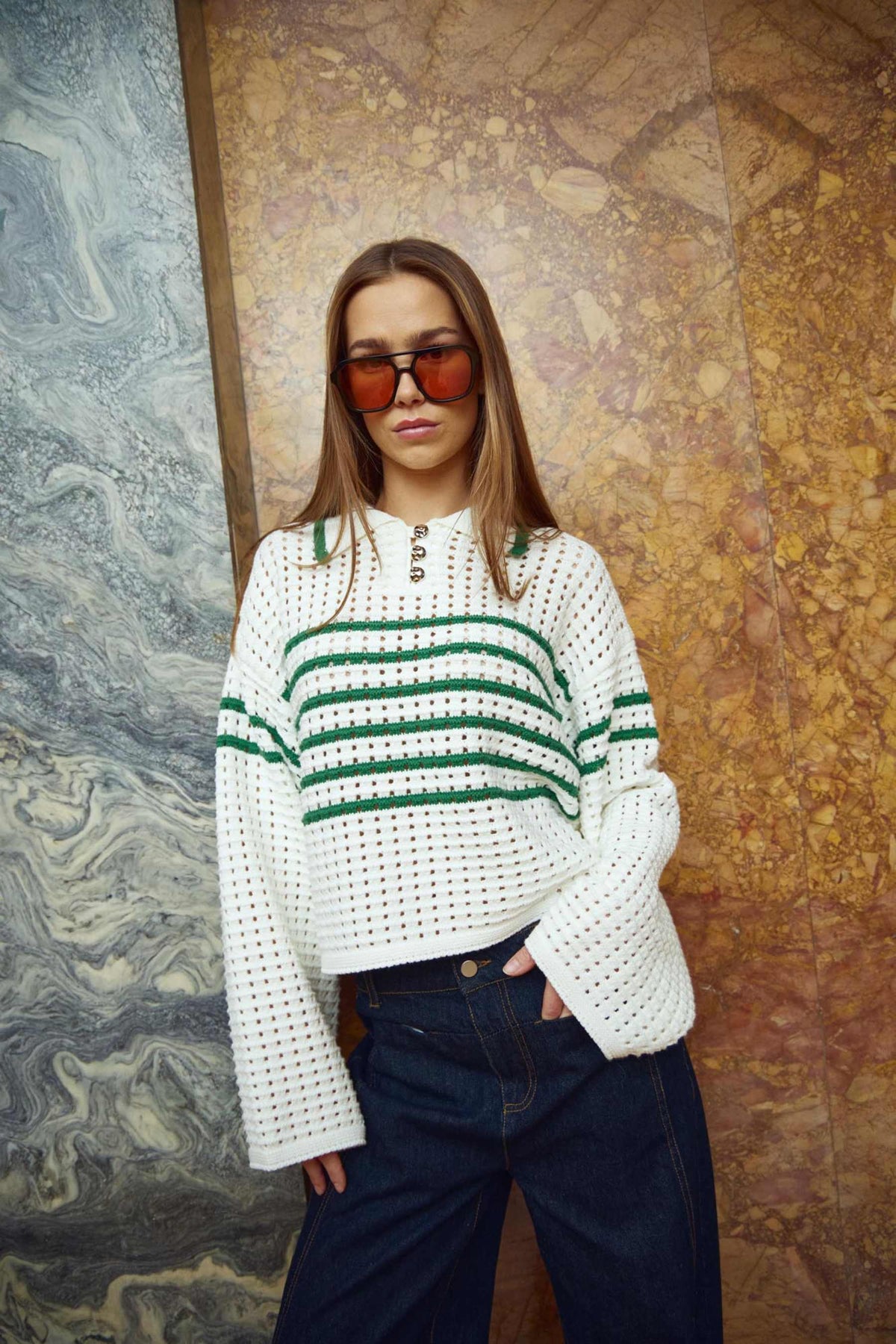 Leen Knit - Talani Green Stripe