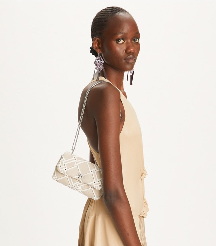 Kira Woven Canvas Mini Flap Bag - Natural / Blanc