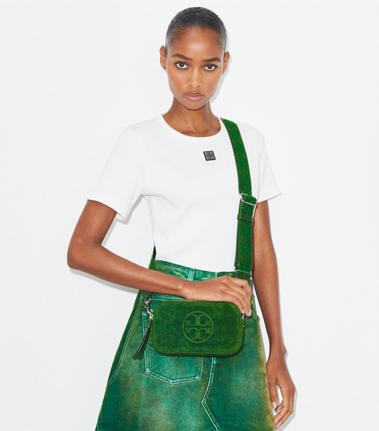 Miller Flocked Mini Crossbody Bag - Emerald