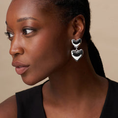 Statement Voluminous Heart Drop Earring - Silver