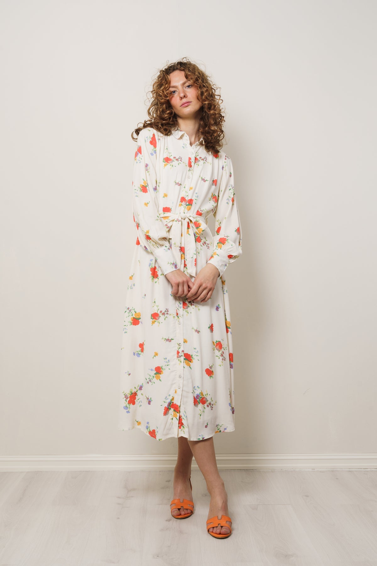 Walda LS AOP Midi Dress - Snow White
